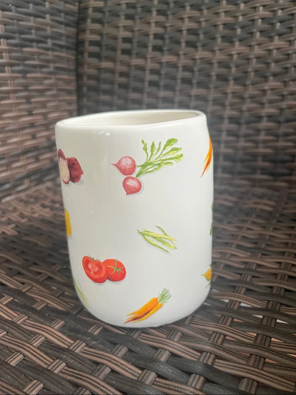 Rae Dunn White Ceramic 'Gather Eat Enjoy' Mug with Colorful Veggie Accents
